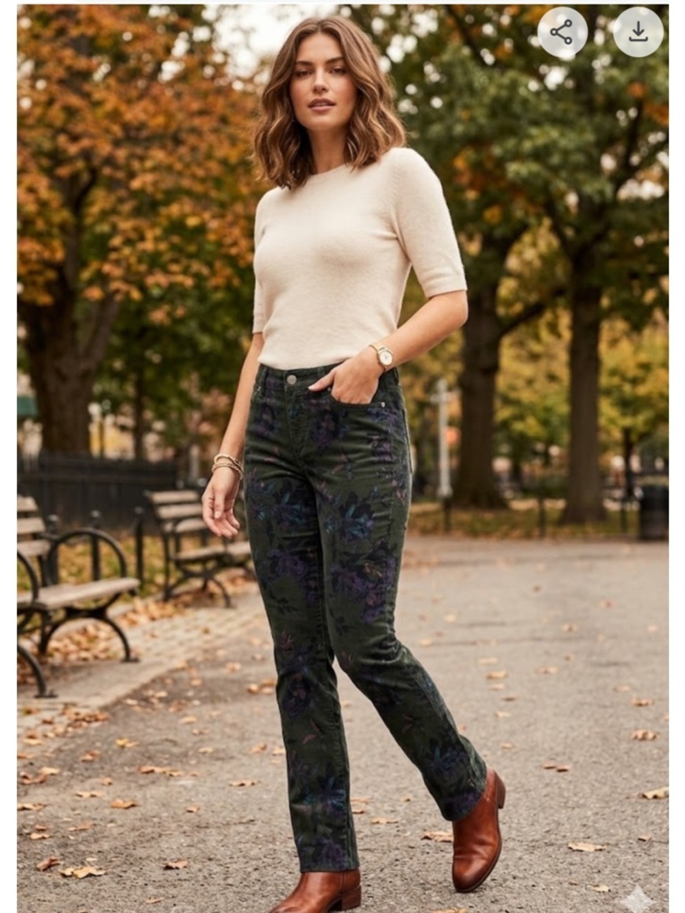 NWT Bandolino Dark Green Floral Straight Leg Jeans